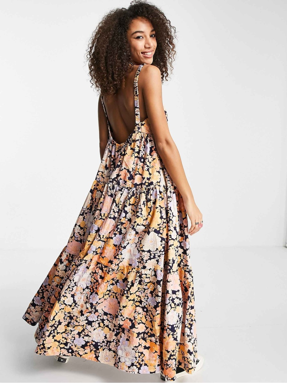 Free People Park Slope Floral Maxi Dress Dark Combo Size Small Oversized - Picture 3 of 9